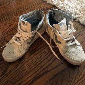 White/Blue Skateboard High Top Vans